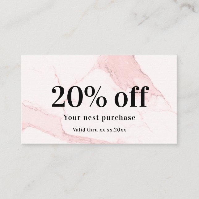 Blush pink marble elegant qr code business discount card (Front)