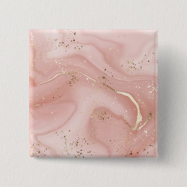 Blush Pink Marble Gold Glitter Abstract Pattern 15 Cm Square Badge (Front)