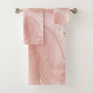 Blush Pink Marble Gold Glitter Abstract Pattern Bath Towel Set