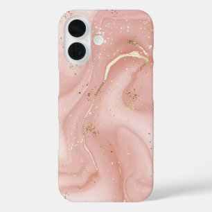 Blush Pink Marble Gold Glitter Abstract Pattern iPhone 16 Case