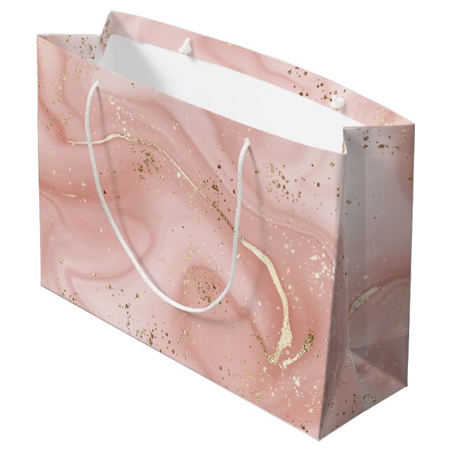 Blush Pink Marble Gold Glitter Abstract Pattern Large Gift Bag (Back Angled)
