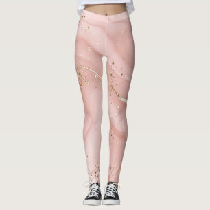 Blush Pink Marble Gold Glitter Abstract Pattern Leggings