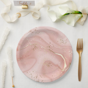 Blush Pink Marble Gold Glitter Abstract Pattern Paper Plate