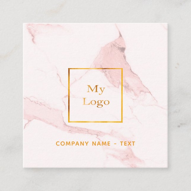 Blush pink marble gold logo elegant QR code Square Business Card (Front)