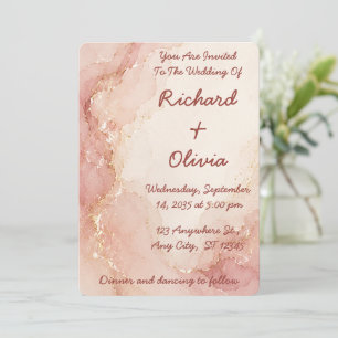 Blush Pink Marble Gold Wedding Invitation