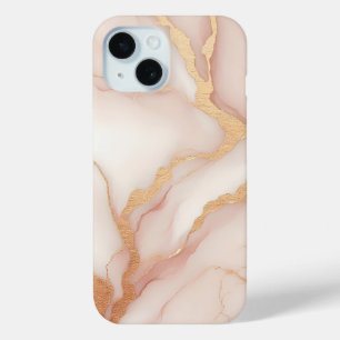 Blush Pink Marble iPhone 15 Case with Gold Veins