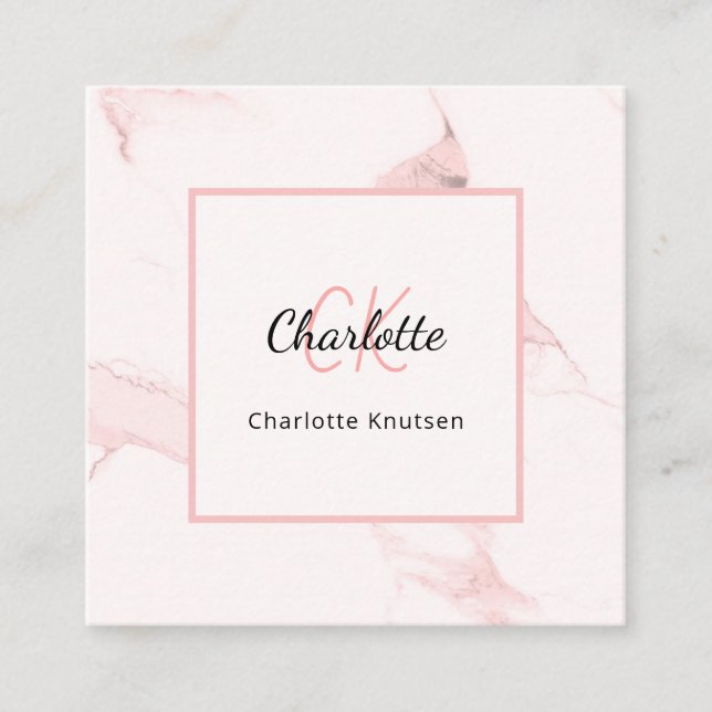 Blush pink marble monogram elegant QR code  Square Business Card (Front)