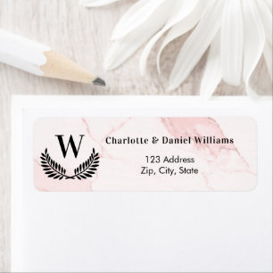 Blush pink marble monogram return address label