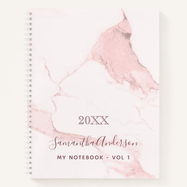 Blush pink marble name elegant business notebook (Front)