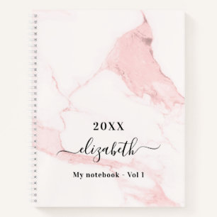 Blush pink marble name elegant business notebook
