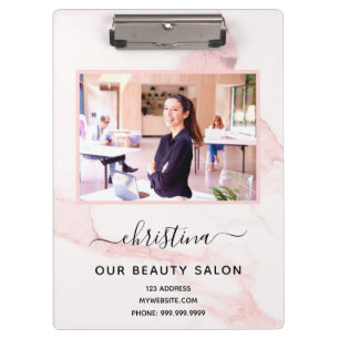 Blush pink marble photo name elegant business  clipboard