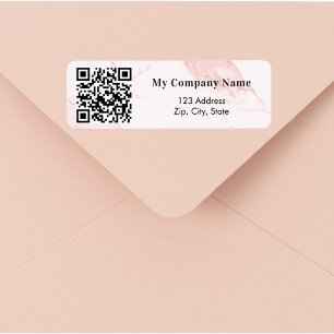 Blush pink marble qr code business return address return address label