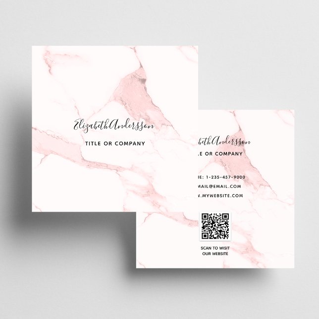 Blush pink marble QR code elegant Square Business Card (Creator Uploaded)
