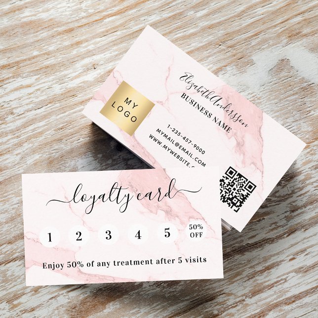 Blush pink marble qr code logo loyalty card (Creator Uploaded)