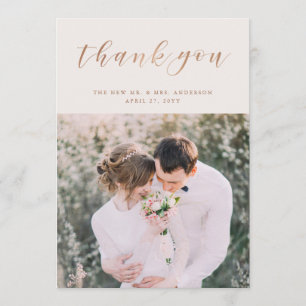 Blush Pink Marble   Wedding Photo Thank You Card