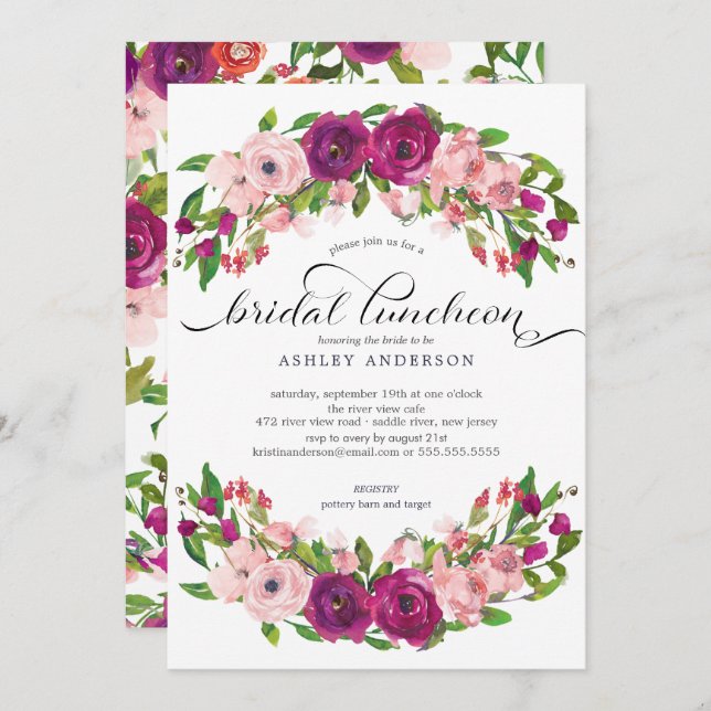 Blush Pink & Marsala Floral Bridal Luncheon Invitation (Front/Back)