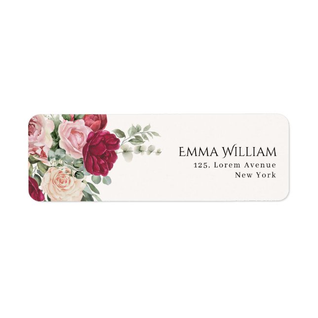 Blush Pink Marsala Floral Wedding Return address Label (Front)