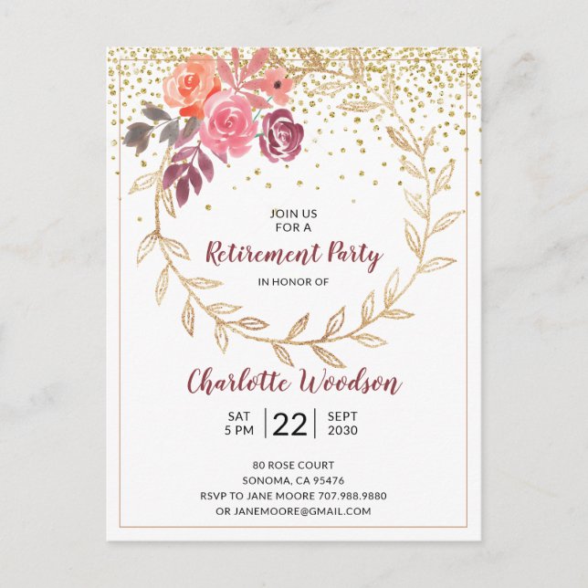 Blush Pink Marsala Gold Glitter Announcement Postcard (Front)