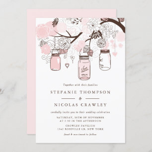 Blush Pink Mason Jars & Flowers Wedding Invitation
