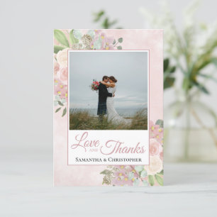 Blush Pink & Mauve Floral Love & Thanks Wedding Thank You Card