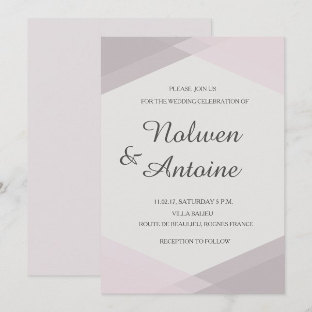 Blush pink mauve geometric elegant modern wedding invitation (Front/Back)