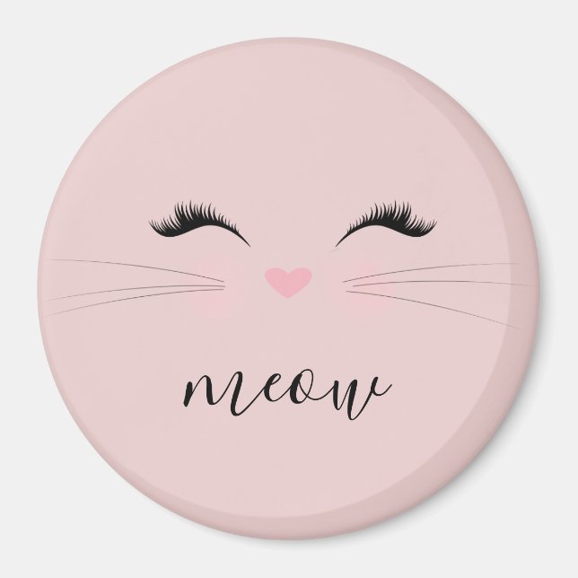 Blush PInk Meow Whiskers Kitty Magnet (Front)