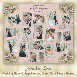 Blush Pink Merlot Wedding Keepsake Photo Collage Fleece Blanket