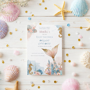 Blush Pink Mermaid Tail Baby Shower Invitation