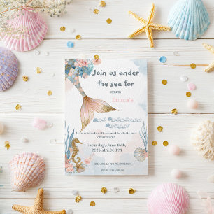 Blush Pink Mermaid Tail Birthday Invitation