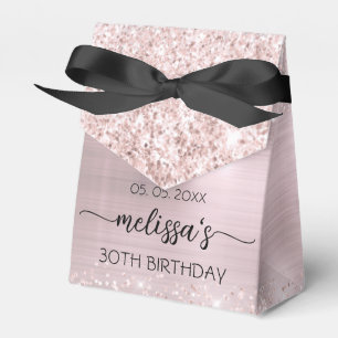 Blush Pink Metal Rose Gold Glitter Monogram Name Favour Box