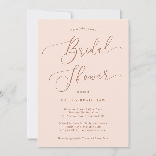 Blush Pink Minimal Bridal Shower Invitation (Front)