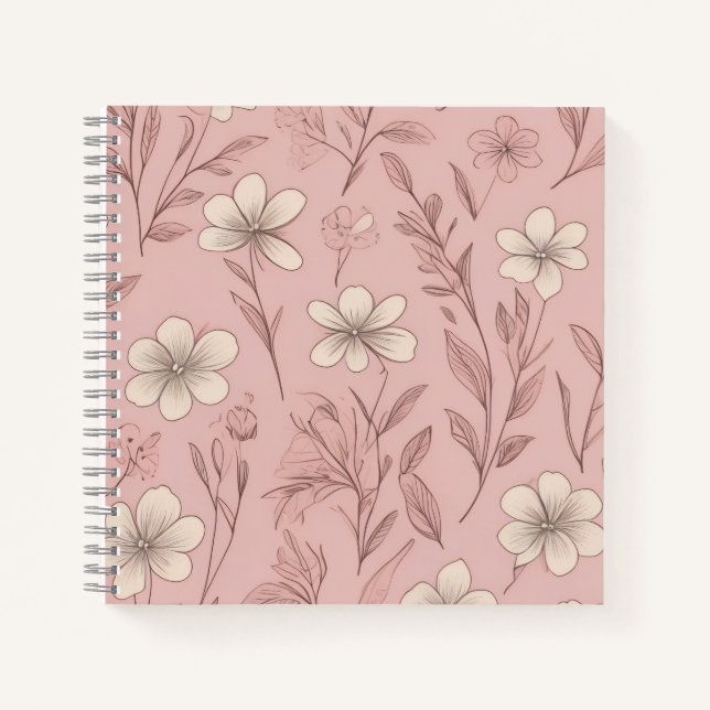 Blush Pink Minimal Floral Pattern Notebook (Front)