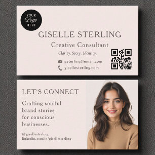 Blush Pink Minimal Professional Logo Photo Business Card
