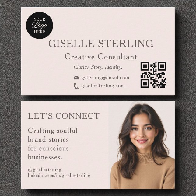 Blush Pink Minimal Professional Logo Photo Business Card (Creator Uploaded)