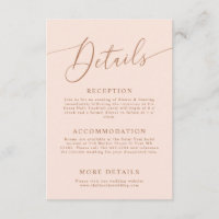 Blush Pink Minimal Wedding Details Enclosure Card
