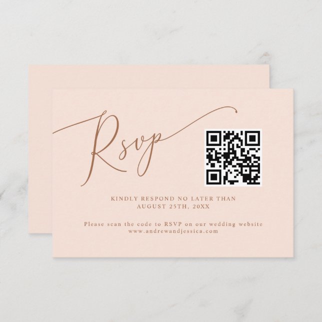 Blush Pink Minimal Wedding QR Code  RSVP Card (Front/Back)
