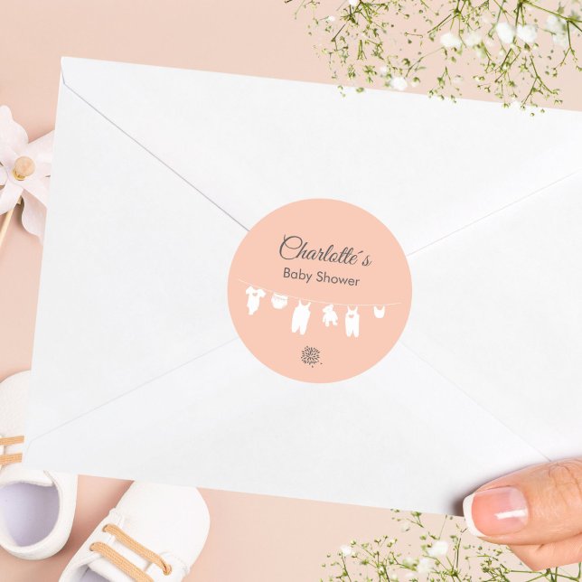 Blush Pink Minimalist Baby Girl Shower Classic Round Sticker (Blush Pink Minimalist Baby Girl Shower Classic Round Sticker ©Susanne Sachers - Sunny Mind 🌞)