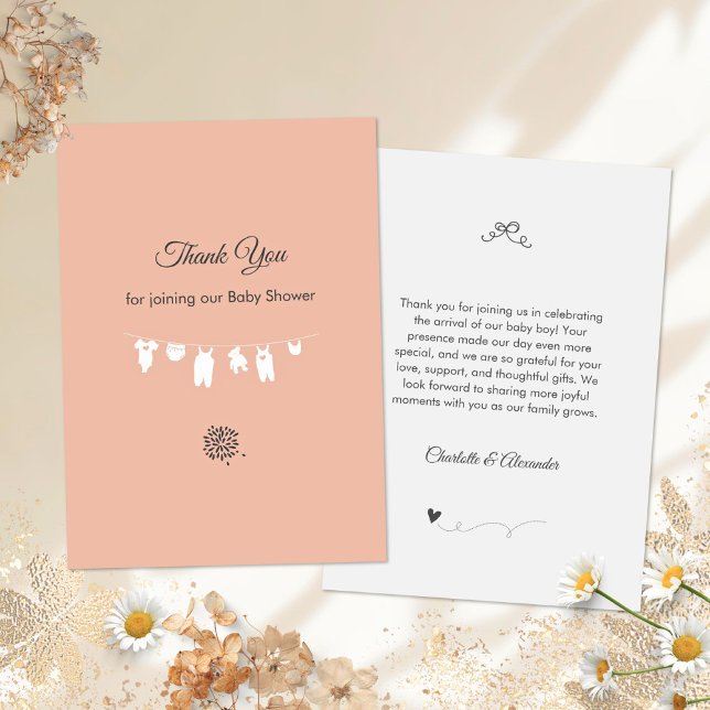 Blush Pink Minimalist Baby Girl Shower Thank You Card (Minimalist Blush Pink Soft Peach Baby Girl Shower Thank You Card ©Susanne Sachers - Sunny Mind 🌞)