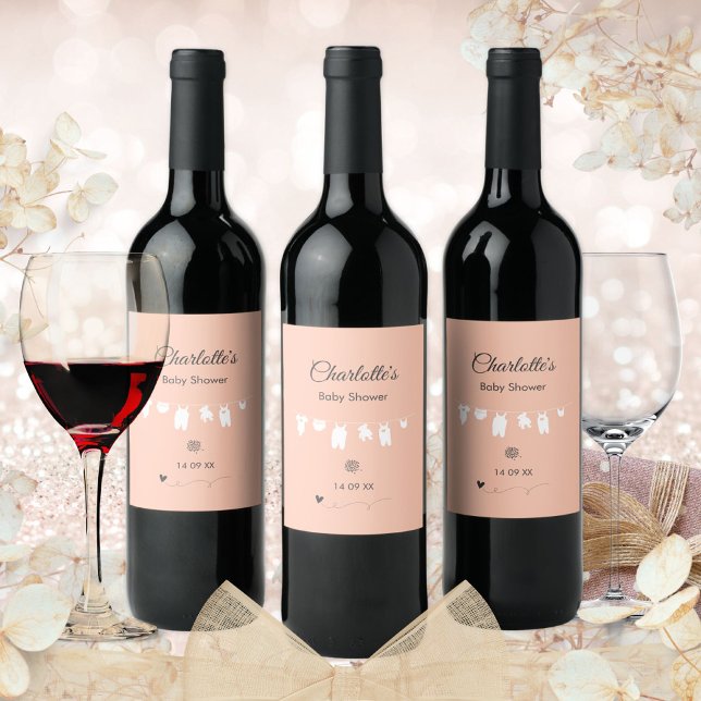 Blush Pink Minimalist Baby Girl Shower Wine Label (Blush Pink Minimalist Baby Girl Shower Wine Label ©Susanne Sachers - Sunny Mind 🌞)