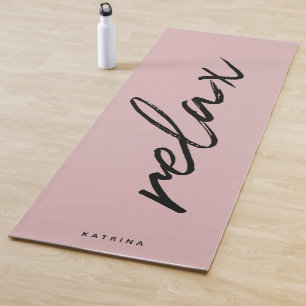 Blush Pink Minimalist Chic Script "Relax"  Yoga Mat