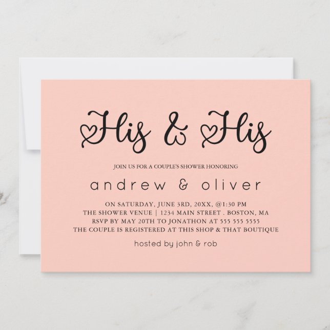 Blush Pink Minimalist His & His Couple's Shower Invitation (Front)