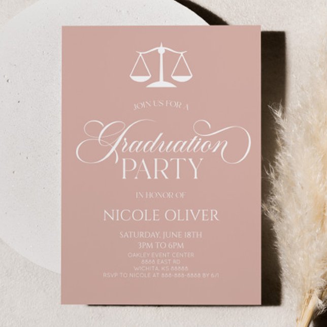 Blush Pink Minimalist Lawyer Scale Graduation Invitation (Creator Uploaded)