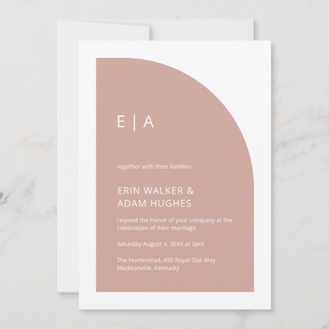 Blush Pink Minimalist Monogram Half Arch Wedding I Invitation (Front)