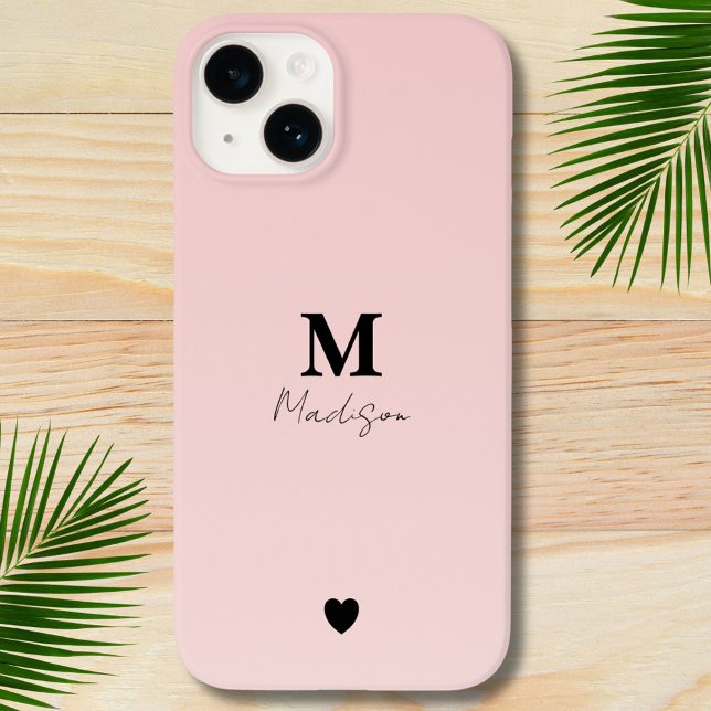Blush Pink Minimalist Monogram Name  Case-Mate iPhone Case (Creator Uploaded)