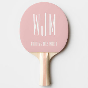 Blush Pink MInimalist Monogram Ping Pong Paddle