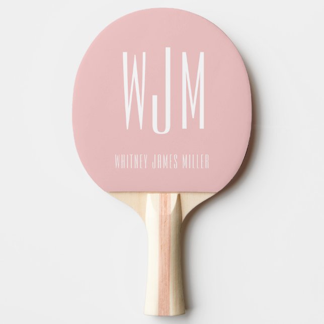 Blush Pink MInimalist Monogram  Ping Pong Paddle (Front)