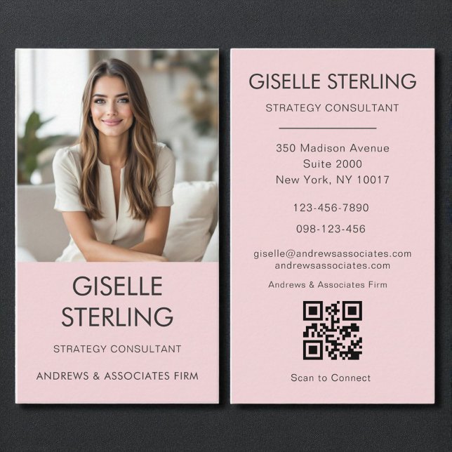Blush Pink Minimalist Photo QR Code Modern  Business Card (Creator Uploaded)