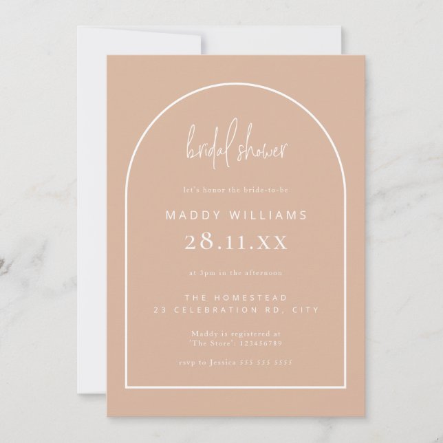 Blush Pink Minimalist Script Arch Bridal Shower Invitation (Front)
