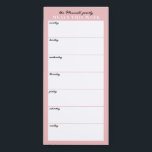 Blush Pink Minimalist Simple Family Meal Planning Magnetic Notepad<br><div class="desc">Write your dinners on this magnetic note pad for an easy way to plan out the week's meals and stick it up on your fridge, pantry door or command centre. The simple vertical layout in dusty rose pink, black and white with pretty fonts will appeal to every visually organised meal...</div>