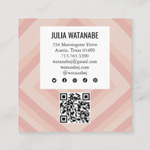 Blush Pink Minimalist Stripes QR Social Media Square Business Card